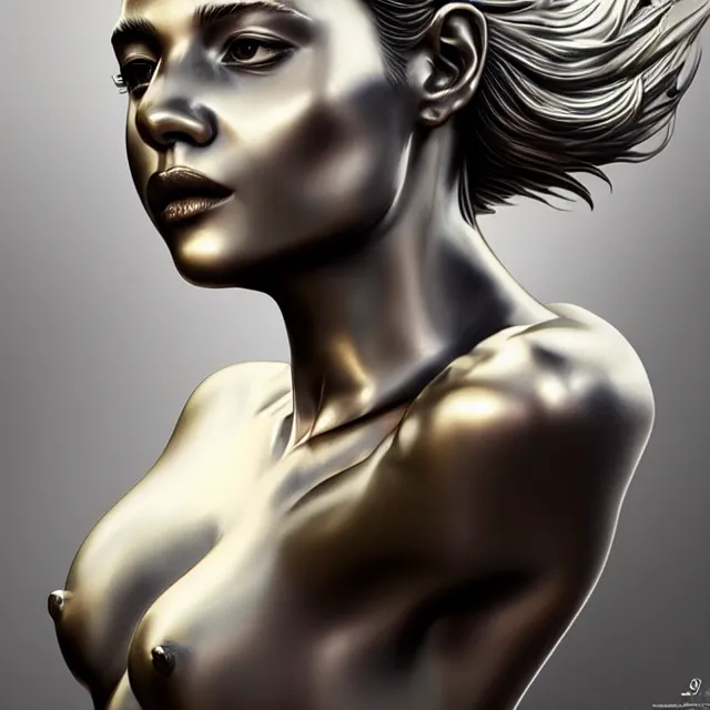 Image similar to statue, chrome, highly detailed, 4 k, hdr, smooth, sharp focus, high resolution, award - winning photo, artgerm, photorealistic