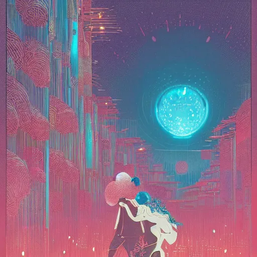 Image similar to illustration of love tenderby Victo Ngai and James Gilleard and Bruce Pennington