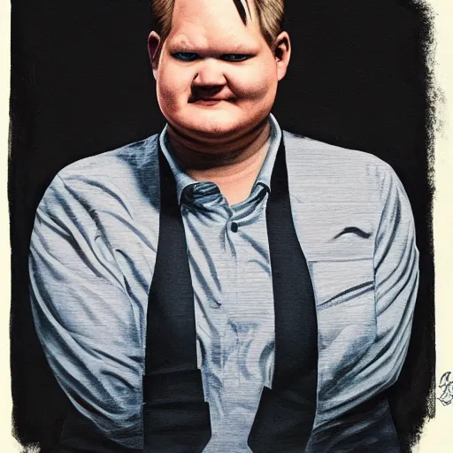 Image similar to andy richter, glowing eyes, by john reuss,