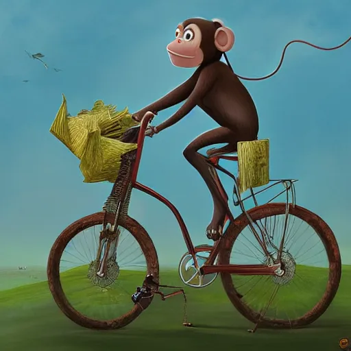 Prompt: monkey riding a bike by gediminas pranckevicius