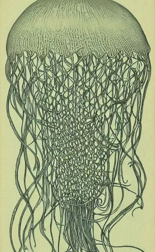 Image similar to a page of jellyfish illustrations, 1 9 0 0 s, symmetry, highly detailded