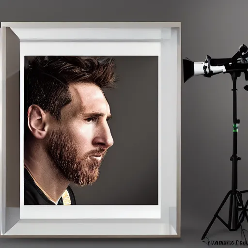 Prompt: a portrait of Lionel Messi, photo, studio lighting, realistic