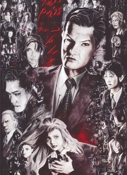 Image similar to twin peaks movie poster art by yoshitaka amano