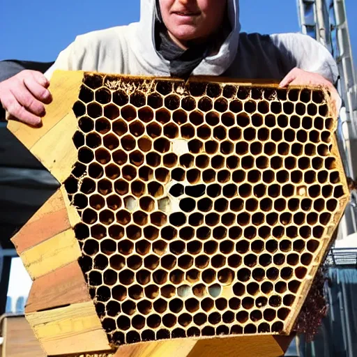 Prompt: the bees began building a giant honeycomb matrix to protect us