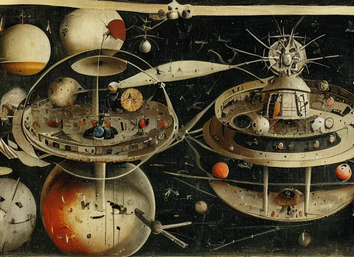 Prompt: an intricately detailed space station by Hieronymus Bosch