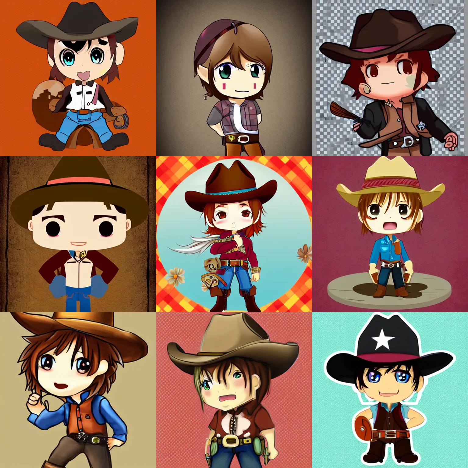 Prompt: cute cowboy character, chibi, anime