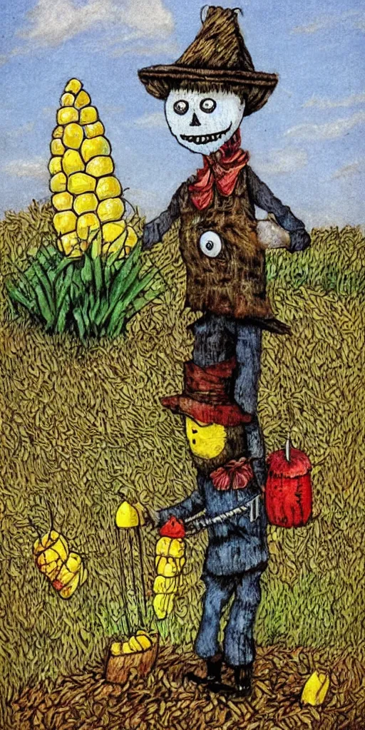 Image similar to a scarecrow and corn scene by alexander jansson