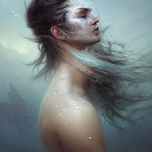 Image similar to epic portrait an woman with a skull face, wet flowing hair, sweaty skin, broad light, ambient occlusion, volumetric light effect, made by ivan aivazovsky, peter mohrbacher, greg rutkowski, hyperrealistic, hyperdetailed, matte painting, trending on artstation, 8 k, perfectly defined features, digital painting,