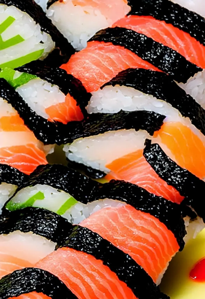 Image similar to extreme closeup of a single plate of sushi, hyper minimalist geometric 9 0 s graphic design in the style of buro destrukt and die gestalten verlag