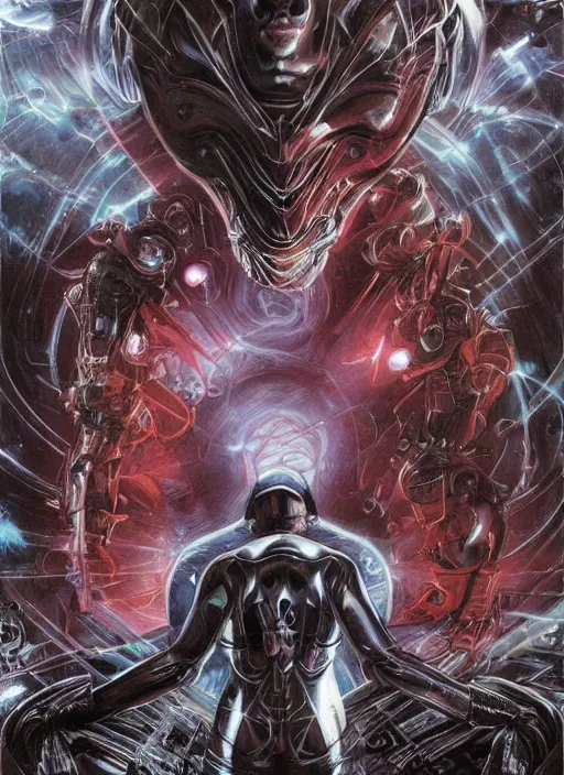 Image similar to astronauts in dark and empty void underwater - complex and hyperdetailed suit. reflection and dispersion materials. rays and dispersion of light. volumetric light. 5 0 mm, f / 3 2. noise film photo. flash photography. ultra realistic, wide angle. poster by wayne barlowe, hajime sorayama aaron horkey, craig mullins. dark key.