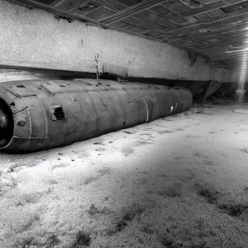 Image similar to photograph of an abandoned soviet submarine underwater, wide angle, dry ice, decay