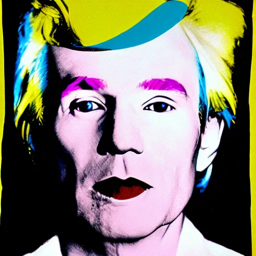Image similar to Colorized Colored Modern Portrait of Andy Warhol, taken in the 2010s, photo taken on a 2010s camera, grainy, real life, hyperrealistic, ultra realistic, realistic, highly detailed, epic, HD quality, 8k resolution, body and headshot, film still, front facing, front view, headshot and bodyshot, detailed face, very detailed face, modern portrait, modern camera, body and head are in frame, detailed face, very detailed face