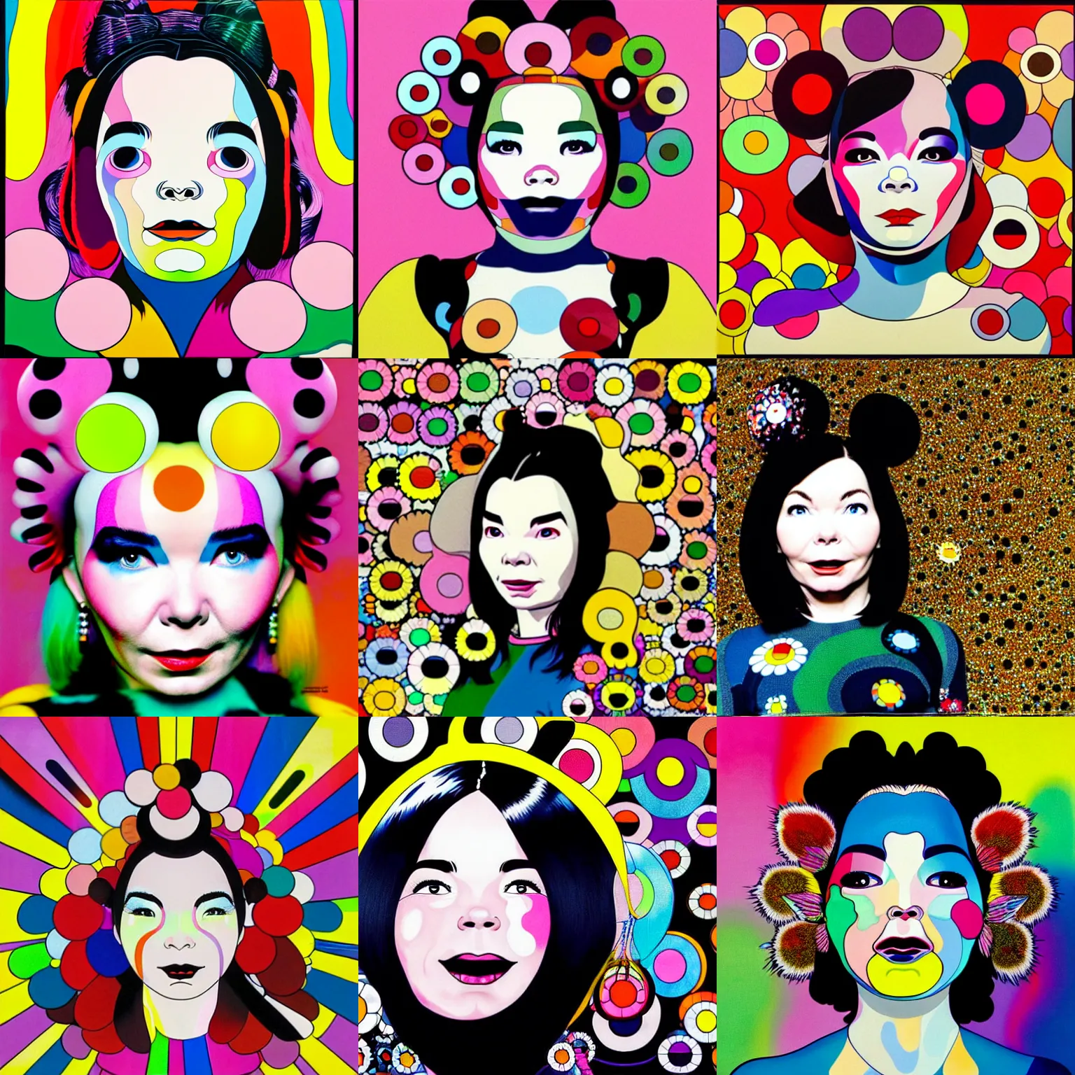 portrait of bjork in the style of takashi murakami, 1 | Stable 