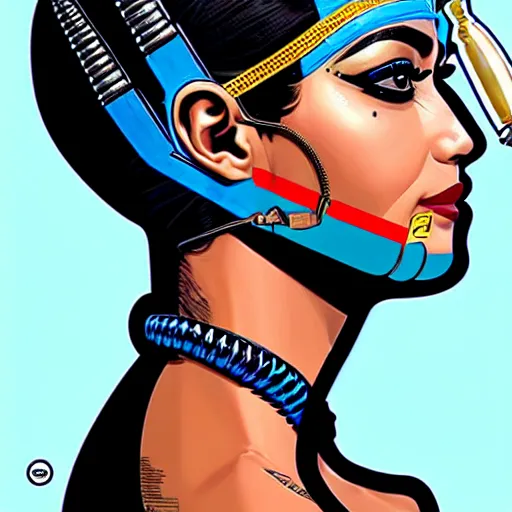 Image similar to a profile photo of a egyptian woman with a diving oxygen mask with side profile blood in ocean intricate details by MARVEL comics and Sandra Chevrier-C