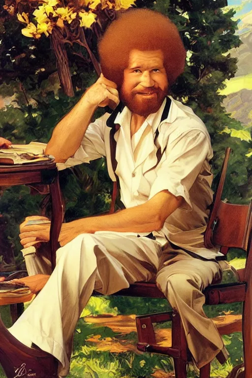 Image similar to bob ross artwork by j c leyendecker