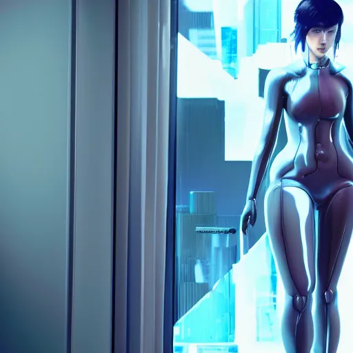 Image similar to ghost in the shell inspired avant-garde art, deco fashion, highly detailed, photorealistic portrait, bright studio setting, studio lighting, crisp quality and light reflections, unreal engine 5 quality render