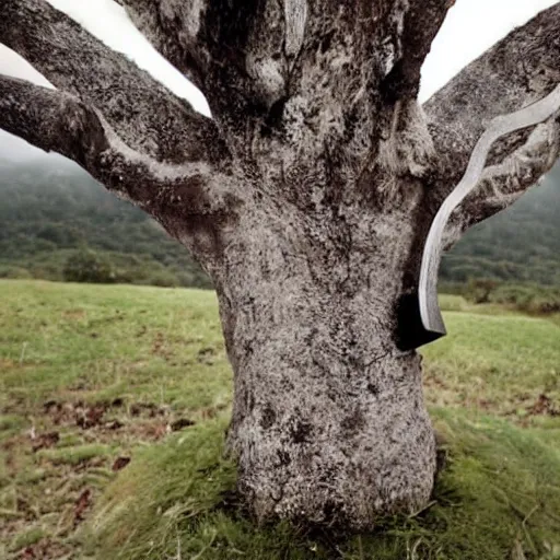 Prompt: A handpalm with a tree growing on top of it