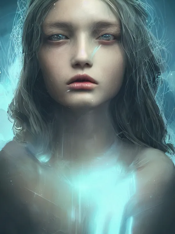 Image similar to portrait art of female angel by alessio albi 8 k ultra realistic, lens flare, atmosphere, glow, detailed, intricate, full of colour, cinematic lighting, trending on artstation, 4 k, hyperrealistic, focused, extreme details, unreal engine 5, cinematic, masterpiece