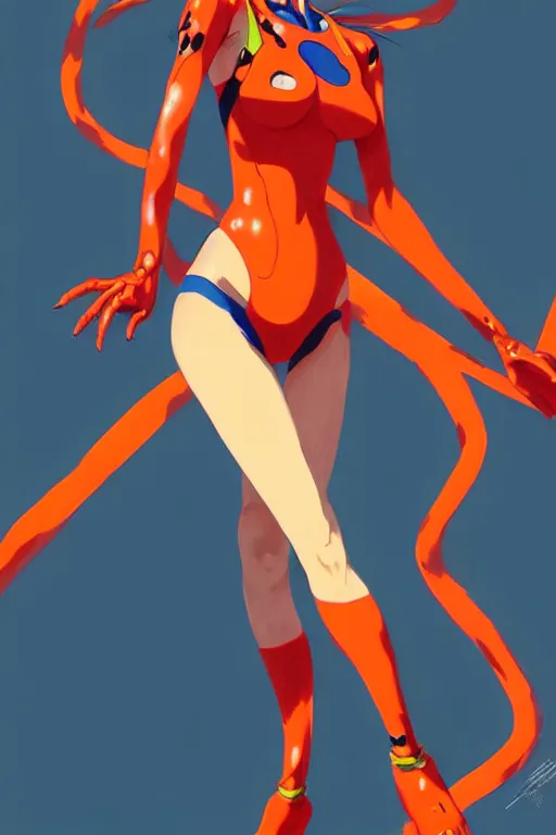 Image similar to a ultradetailed full body painting of asuka from evangelion, by conrad roset, greg rutkowski and makoto shinkai trending on artstation