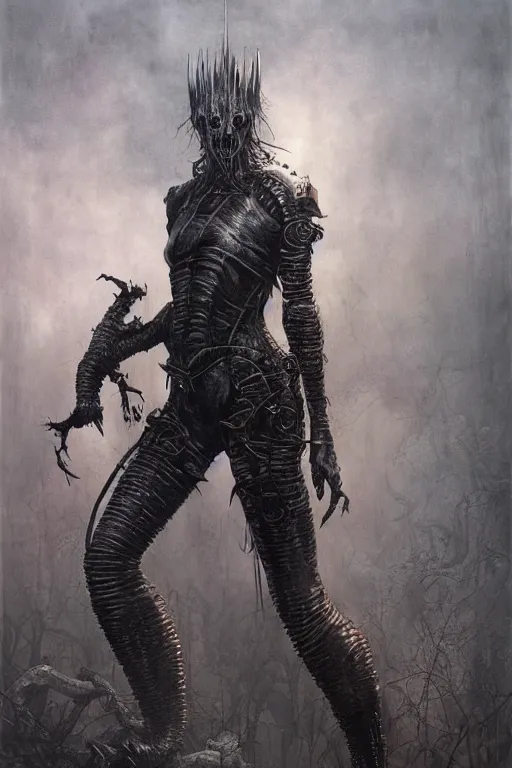 Image similar to portrait of hannah murray by hr giger, greg rutkowski, luis royo and wayne barlowe as a diablo, resident evil, dark souls, bloodborne monster