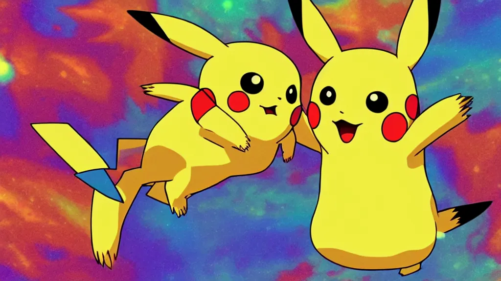 Prompt: pikachu, psychedelic, in a pokemon episode, 4k