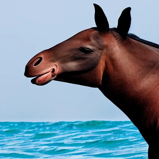 Prompt: a horse with a dolphin head