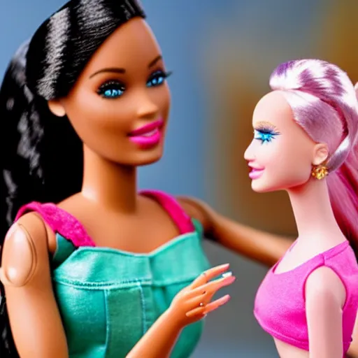 Image similar to a barbie plays with her human doll