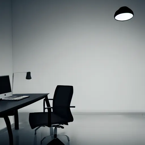 Image similar to an office at night, dark atmosphere, white hue