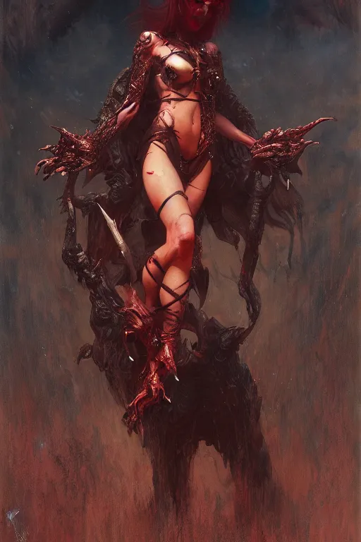 Image similar to a full body portrait of devil demon girl wearing devil clothes, high detail, cleary see face, by gaston bussiere, bayard wu, greg rutkowski, odd nerdrum, maxim verehin, dan dos santos, masterpiece, sharp focus, cinematic lightning