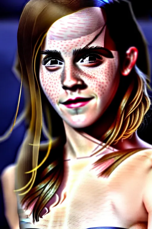 Prompt: emma watson wearing transparent clothes, skin of the whole body is visible, beautiful face, attractive, highly detailed photography, 4 k cinematic photo, cinematic lightening