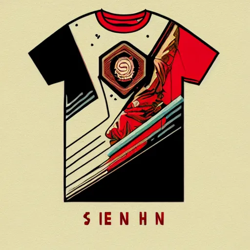 Image similar to concept art of tshirt design, 1 6 colors, logo, ink drawing, art by jc leyendecker and sachin teng