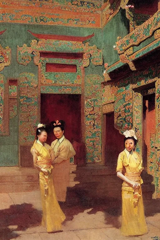 Prompt: ancient chinese palace, painting by gaston bussiere, craig mullins, j. c. leyendecker, edgar degas