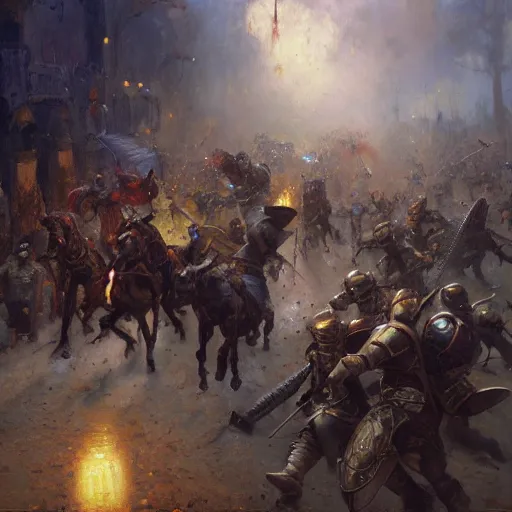 Image similar to knight fighting a mob of zombies, close angle, painting by gaston bussiere, craig mullins, j. c. leyendecker, 4 k, 8 k, trending on artstation, artstationhd, artstationhq, highest detail