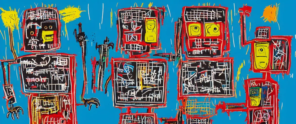 Image similar to robots in the style of jean - michel basquiat