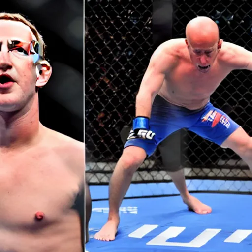 Image similar to mark zuckerberg fighting jeff bezos in the octagon ufc