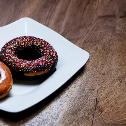 Prompt: a delicious donut sitting on a plate, food shot