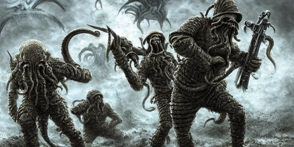 Prompt: Soldiers fighting Cthulhu, Photorealistic, insane_details