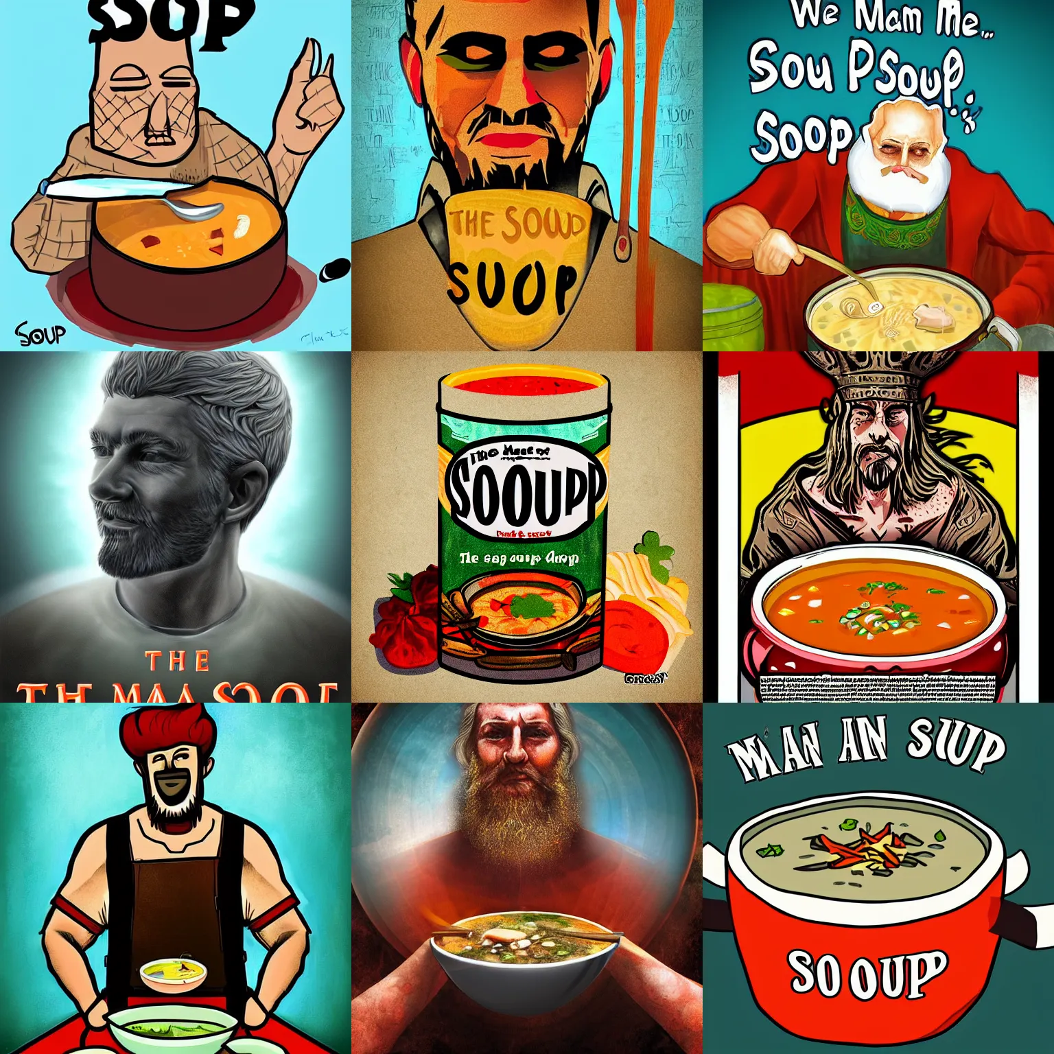 Prompt: the man known as the god of soup, digital art, epic