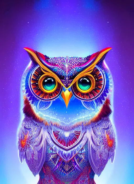 Image similar to symmetry!! product render poster vivid colors divine proportion owl, ice and snow, glowing fog intricate, elegant, highly detailed, digital painting, artstation, concept art, smooth, sharp focus, illustration,