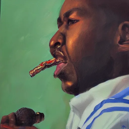 Image similar to mc smoke rapper, oil on canvas, high detail