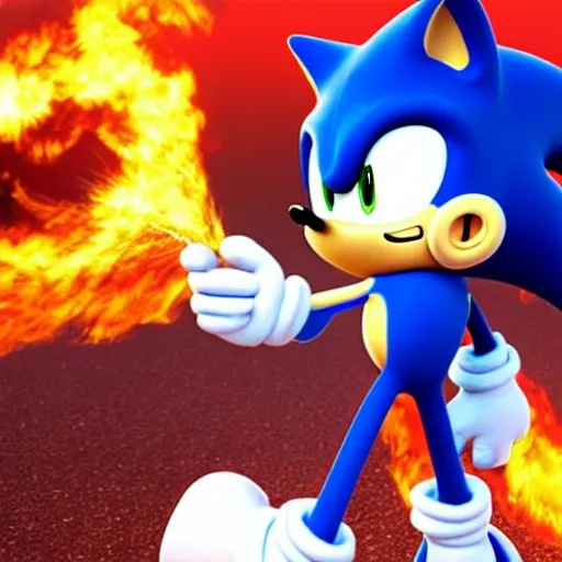 prompthunt: Sonic the hedgehog with a flamethrower, award winning