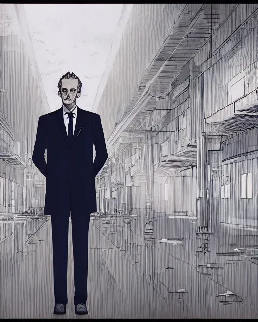 Image similar to Digital state-sponsored anime art of Jordan Peterson by A-1 studios, serious expression, empty warehouse background, highly detailed, spotlight