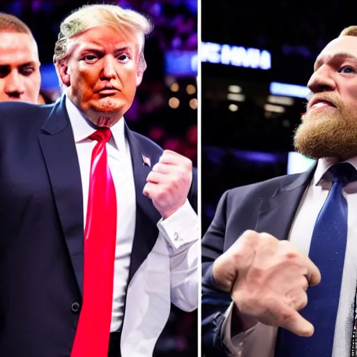 Prompt: Donald Trump fighting Conor McGregor at Madison Square Garden