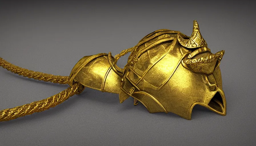 Image similar to viking amulet made from gold, dragon helmet, photorealistic render