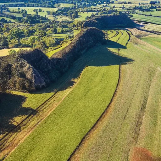 Image similar to drone's flying above countryside in an optopus formation