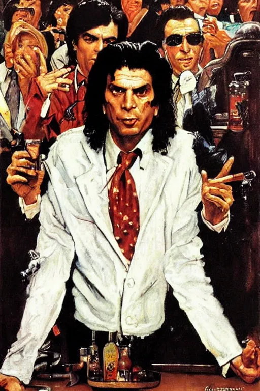 Image similar to Vincent Vega from Pulp Fiction painted by Norman Rockwell