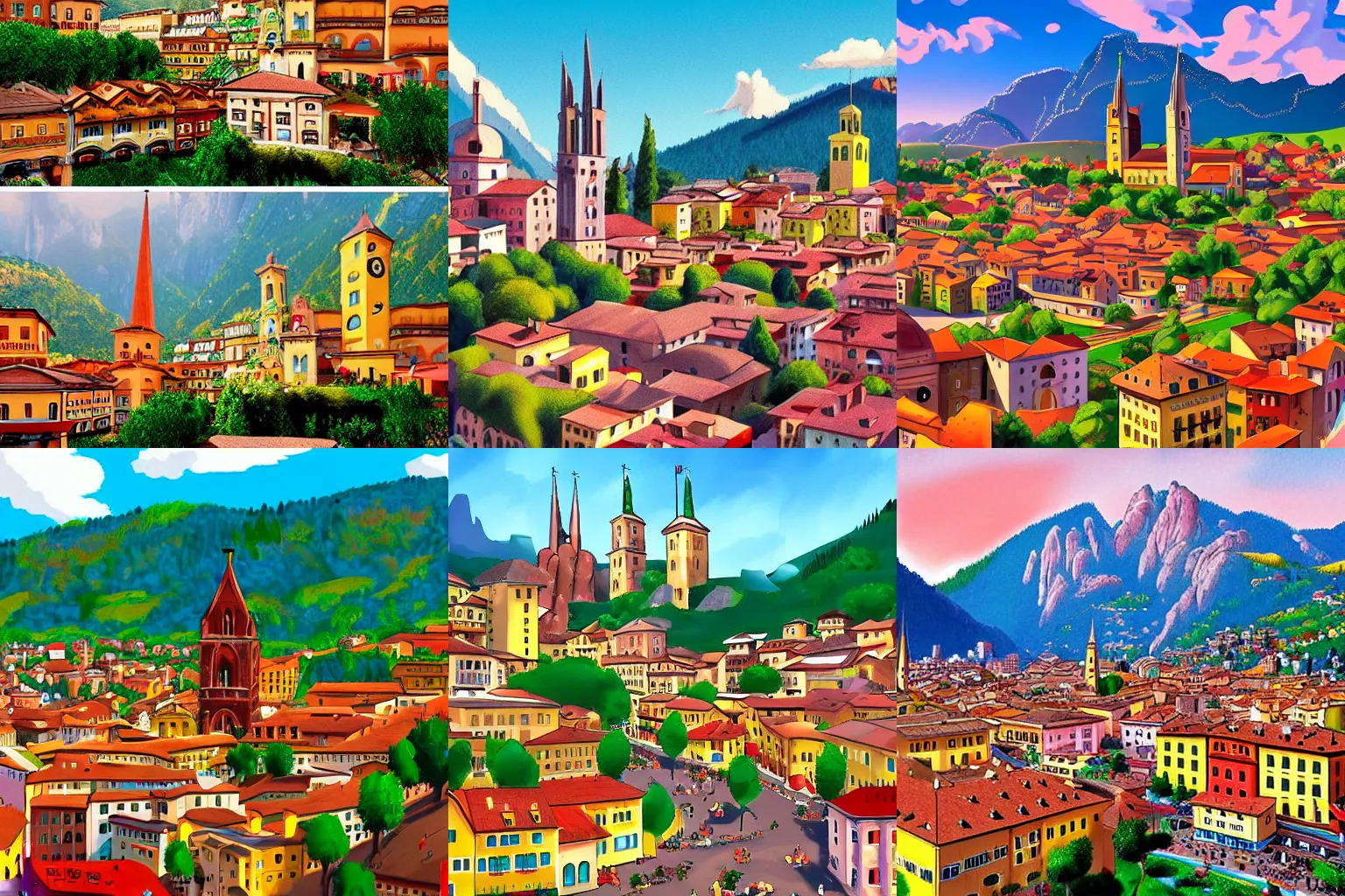 Prompt: Bolzano in the style of Pixar, Bolzano is the background of an animated movie by Pixar driected by John Lasseter