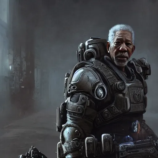 Image similar to morgan freeman as a soldier in gears of war 3 intricate, elegant, highly detailed, digital painting, artstation, concept art, matte, sharp focus, rendered in unreal engine, art by artgerm and greg rutkowski and alphonse mucha