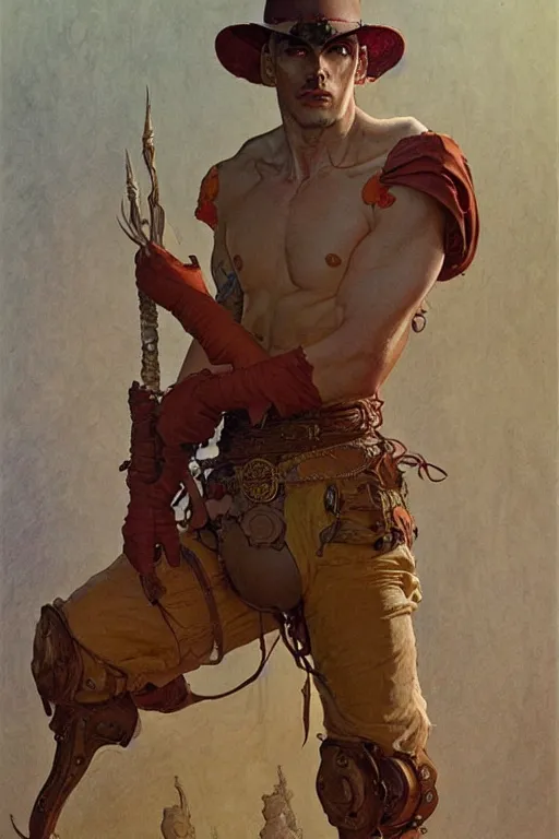 Prompt: attractive male, fantasy, character design, painting by jean giraud, greg rutkowski, carl larsson, tom of finland