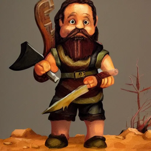 Image similar to bearded dwarf girl with axe, background bridge